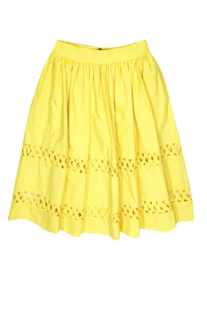Alice & Olivia - Bright Yellow Morina Lattice-Trim Skirt Sz 4
