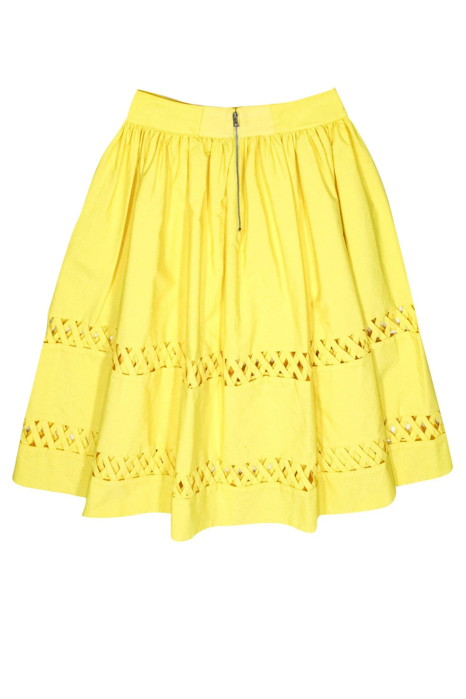 Alice & Olivia - Bright Yellow Morina Lattice-Trim Skirt Sz 4