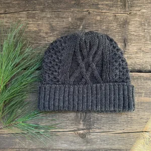 Aran Cable Watch Cap. Charcoal