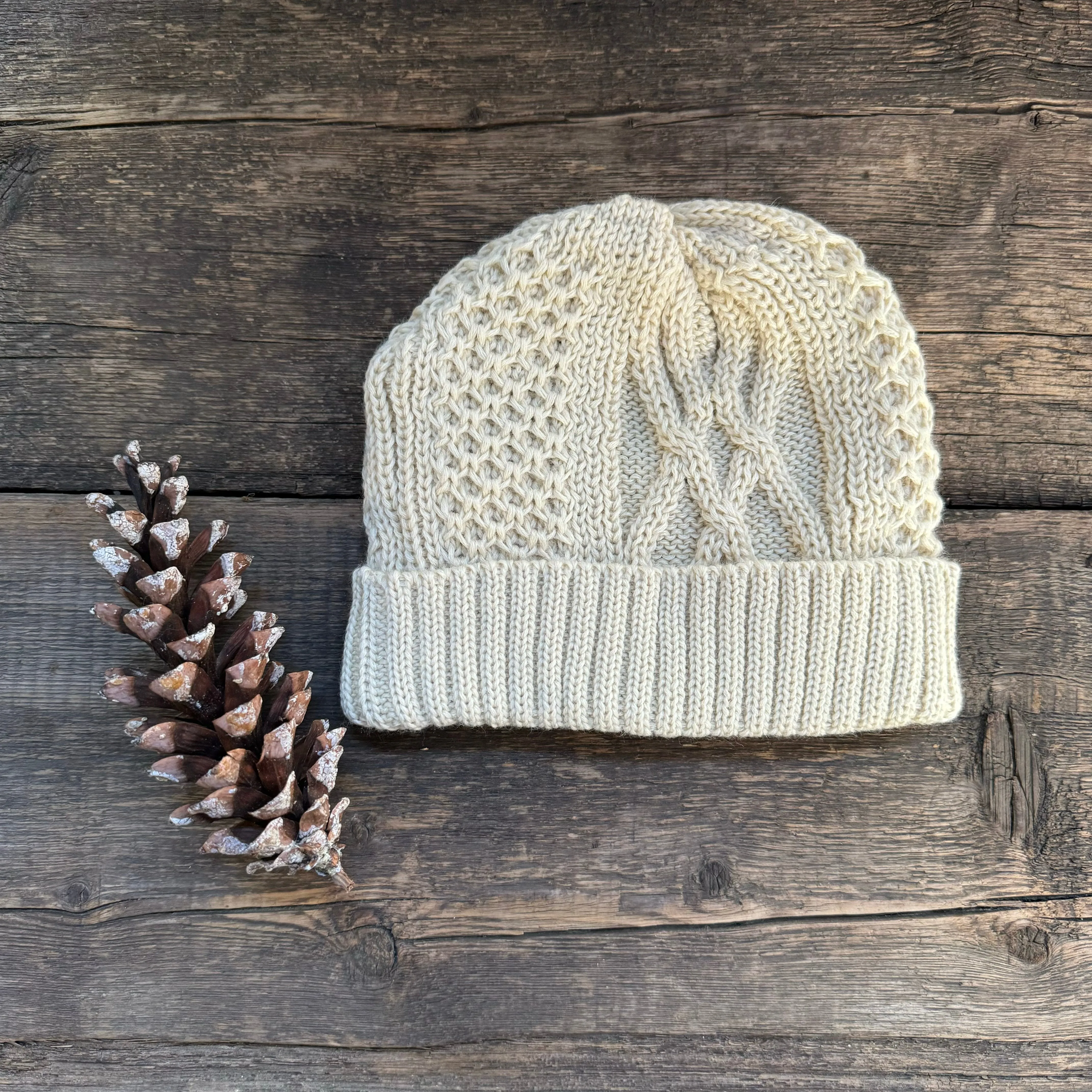 Aran Cable Watch Cap. Ivory