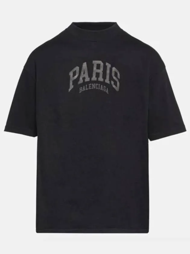 Balenciaga Cities Paris Logo Medium Short Sleeve T-Shirt Black