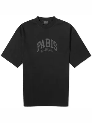 Balenciaga Cities Paris Logo Medium Short Sleeve T-Shirt Black