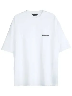 Balenciaga Embroided Logo Short Sleeve T-Shirt White