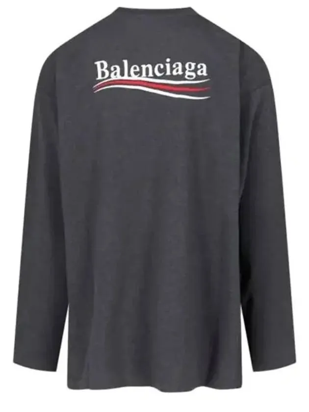 Balenciaga Embroidered Logo Cotton Long Sleeve T-Shirt Grey