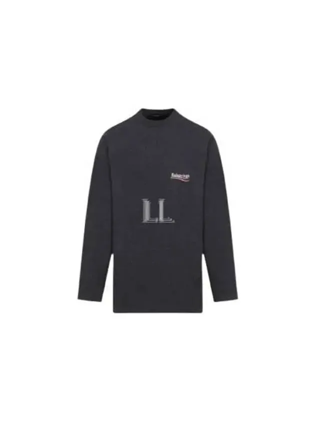 Balenciaga Embroidered Logo Cotton Long Sleeve T-Shirt Grey