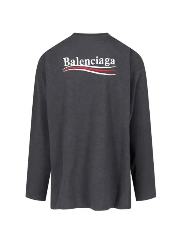 Balenciaga Embroidered Logo Cotton Long Sleeve T-Shirt Grey