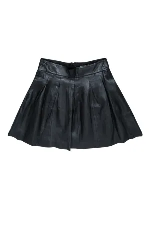 Banana Republic - Black Leather Pleated Mini Skirt Sz 0
