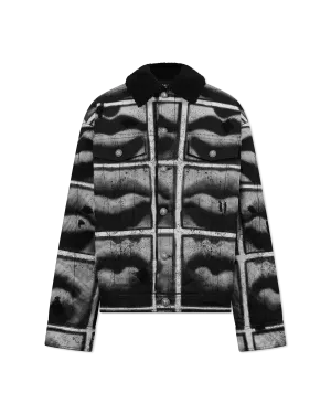 Boucl Collar Printed Lips Denim Jacket