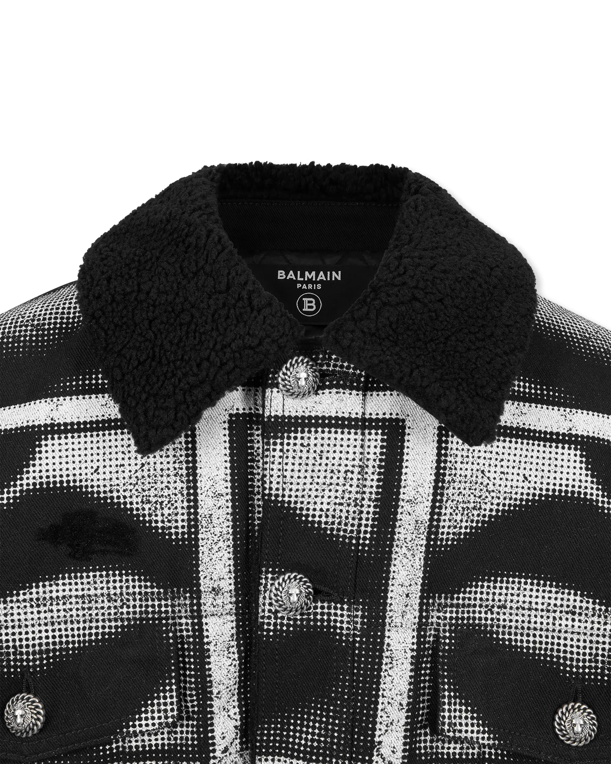 Boucl Collar Printed Lips Denim Jacket