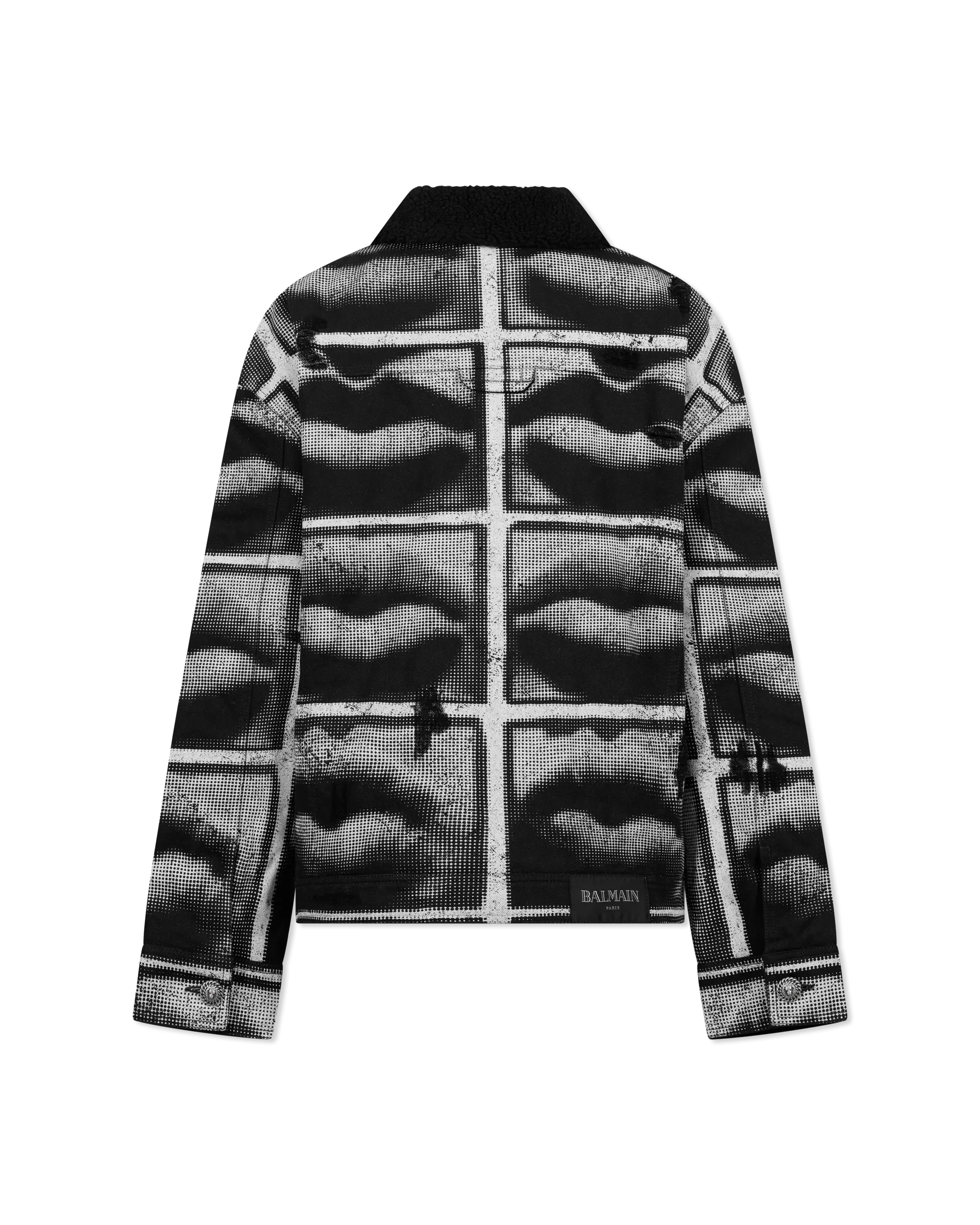 Boucl Collar Printed Lips Denim Jacket