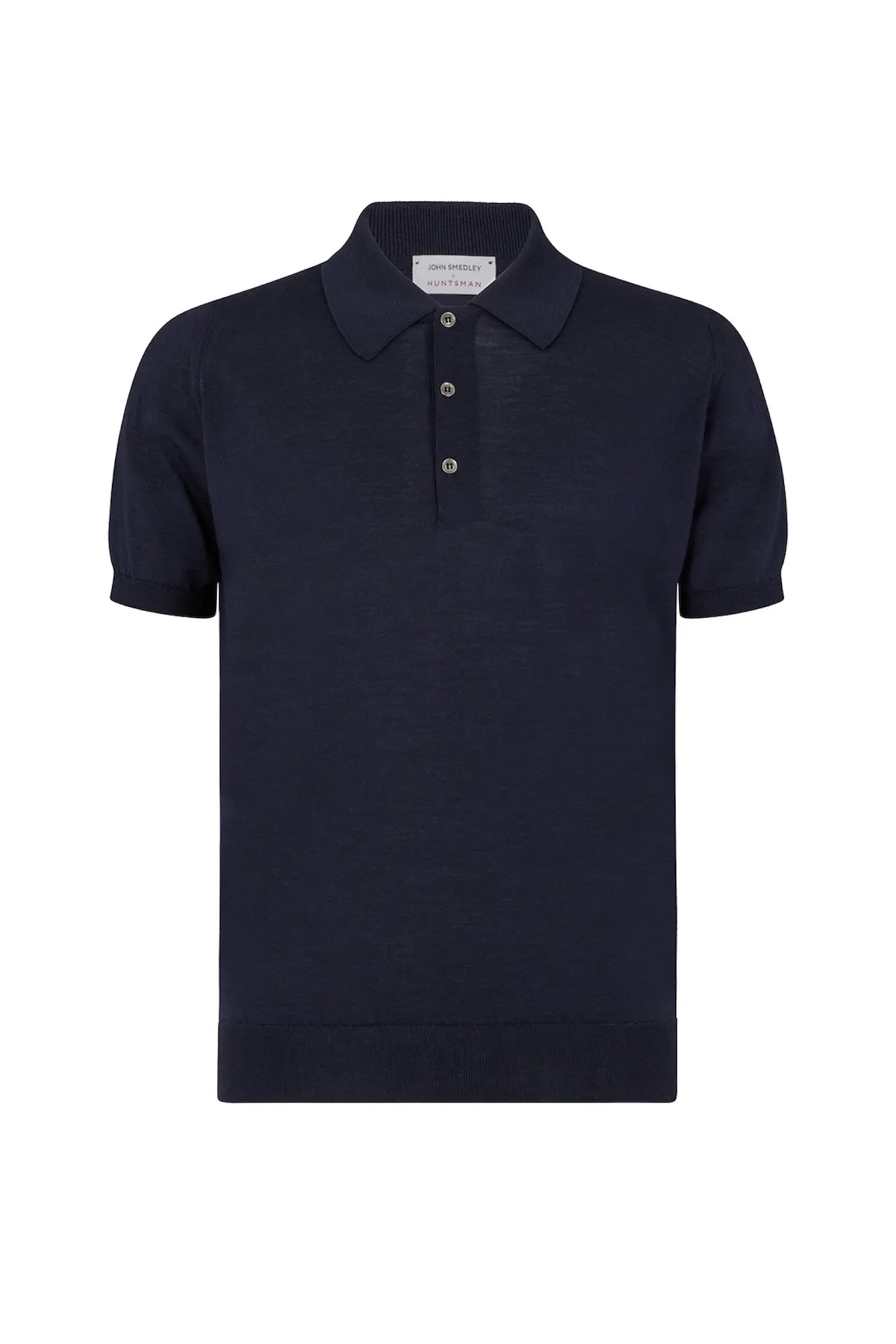 Huntsman x Smedley Peacoat-Blue Merino/Cotton Polo Neck