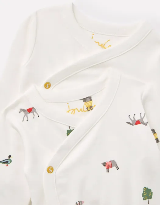 Joules Kimono Organically Grown Cotton 2 Pack Bodysuits - White Farm Print