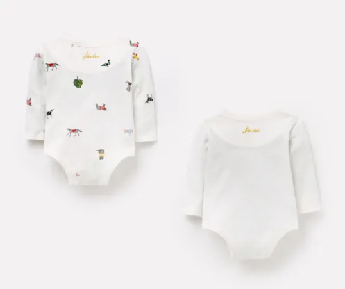 Joules Kimono Organically Grown Cotton 2 Pack Bodysuits - White Farm Print