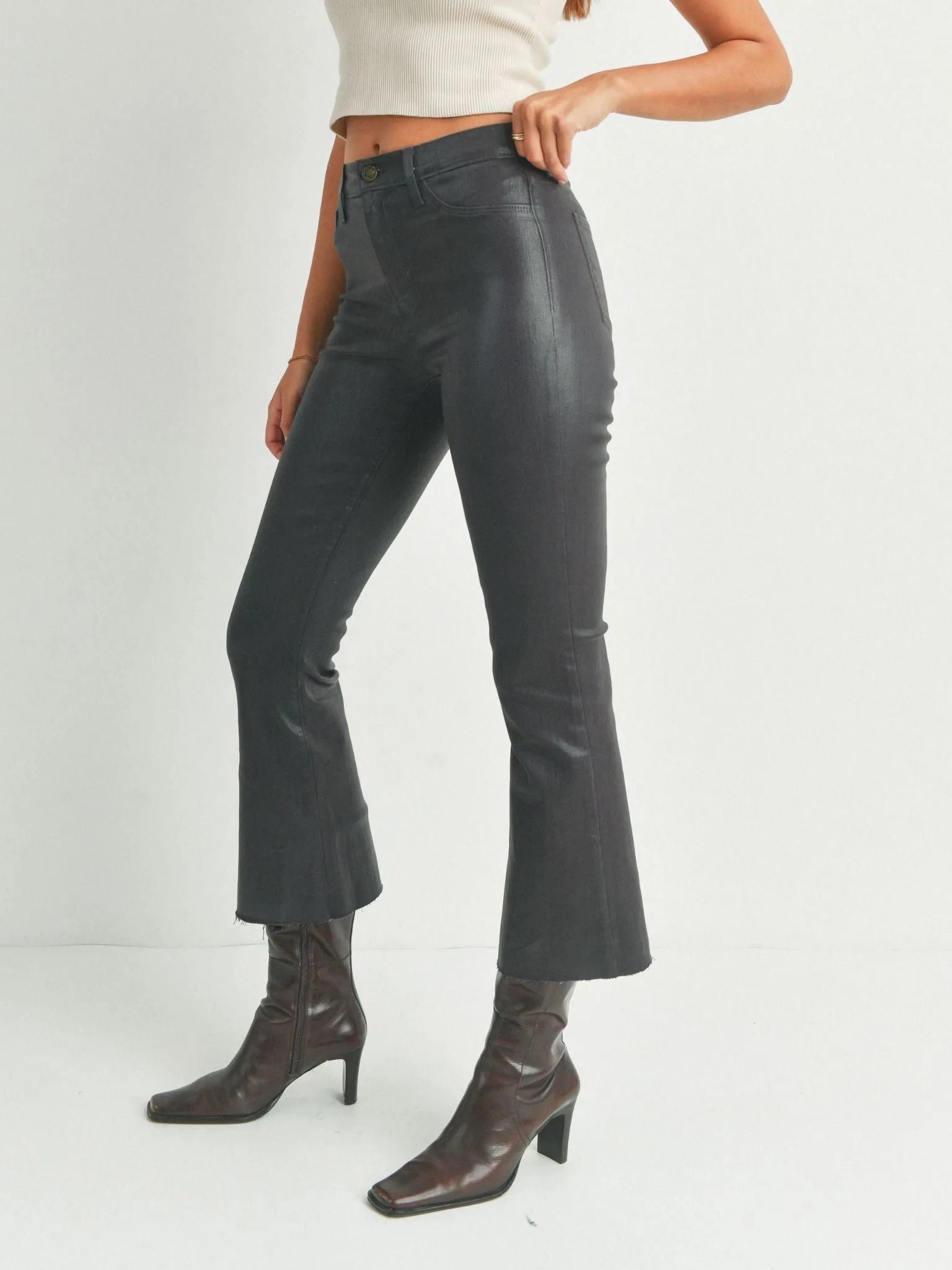 Just Black Coated Crop Flare - Dark Brown