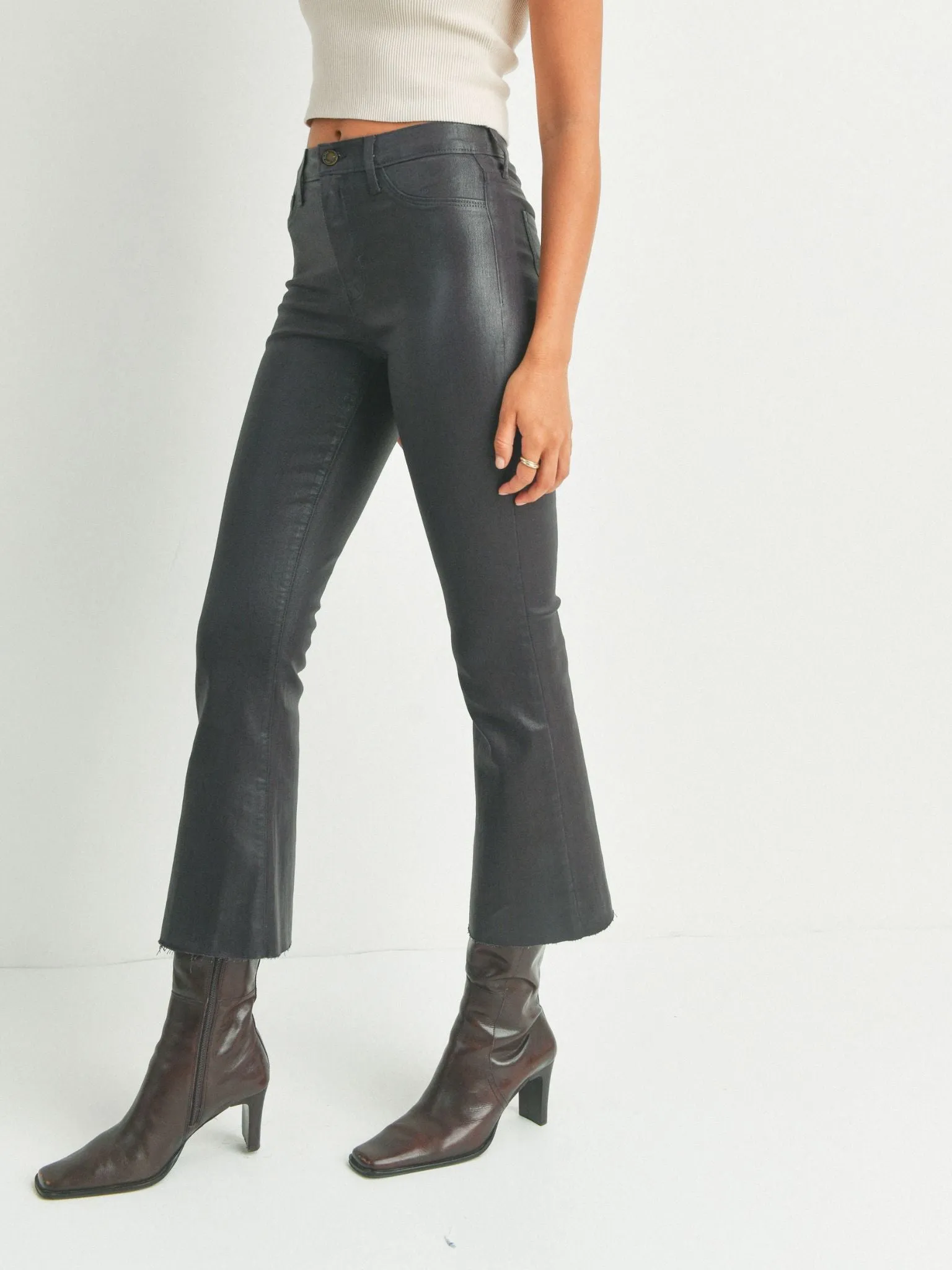 Just Black Coated Crop Flare - Dark Brown