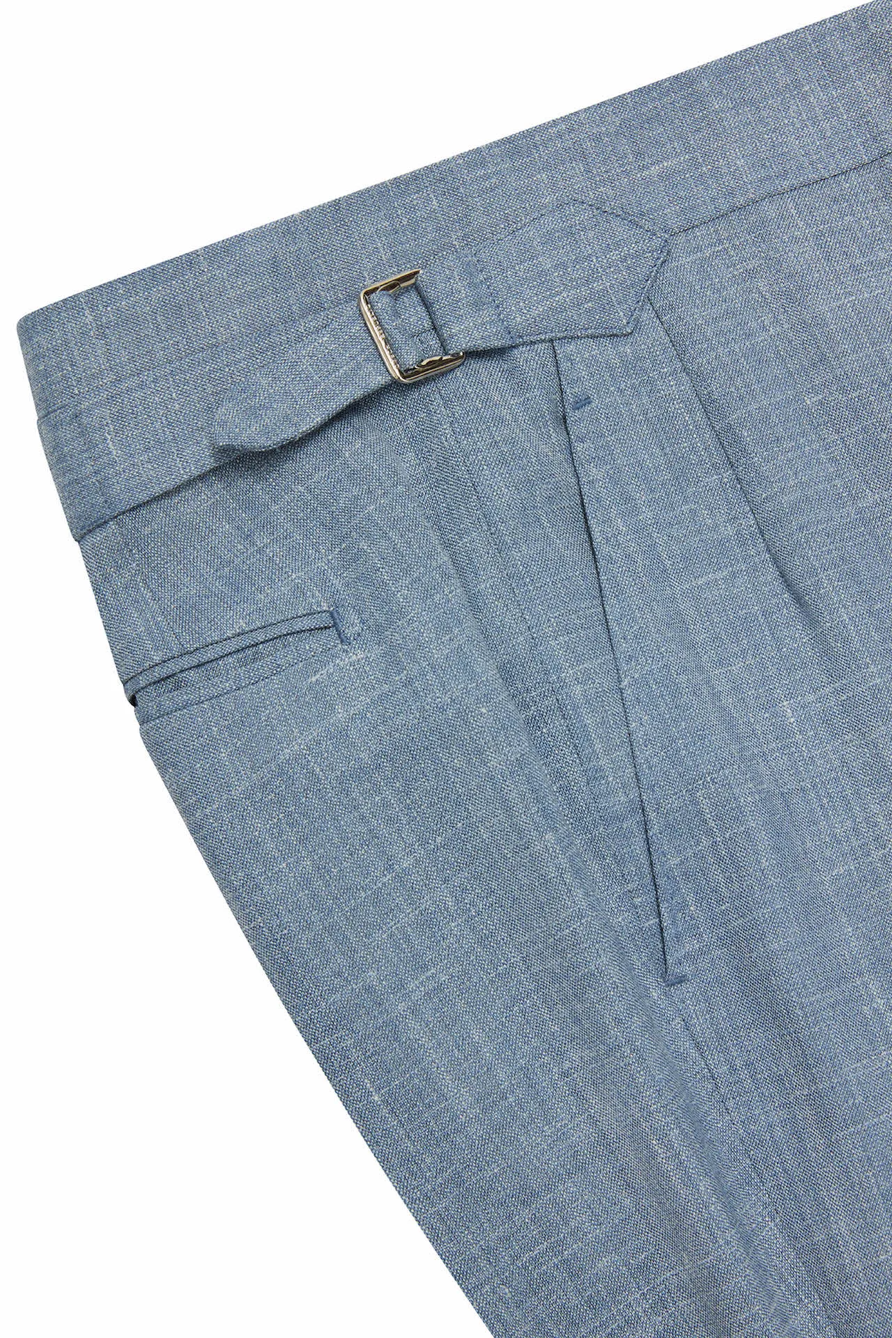 Light Blue Wool. Silk & Linen Trousers