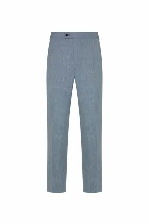 Light Blue Wool. Silk & Linen Trousers