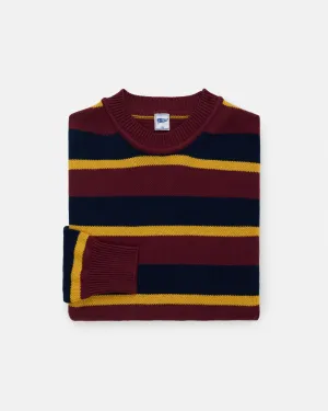 NAVY/BURGUNDY STRIPE CREWNECK SWEATER - TRIM FIT