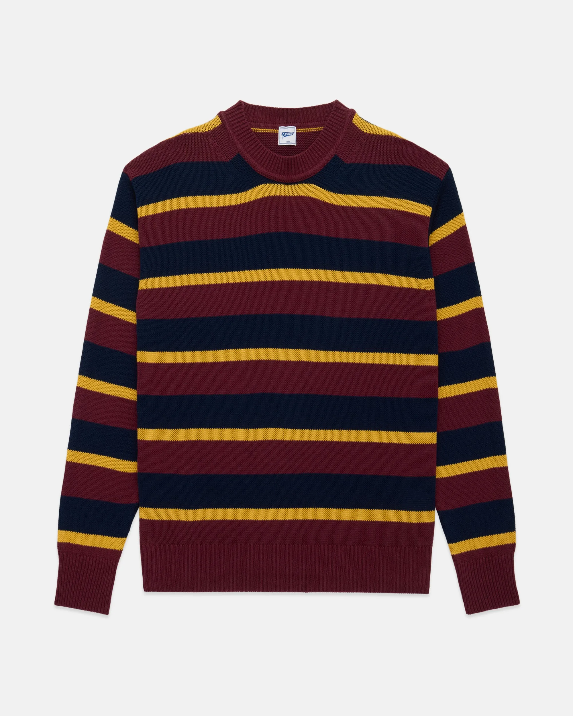 NAVY/BURGUNDY STRIPE CREWNECK SWEATER - TRIM FIT