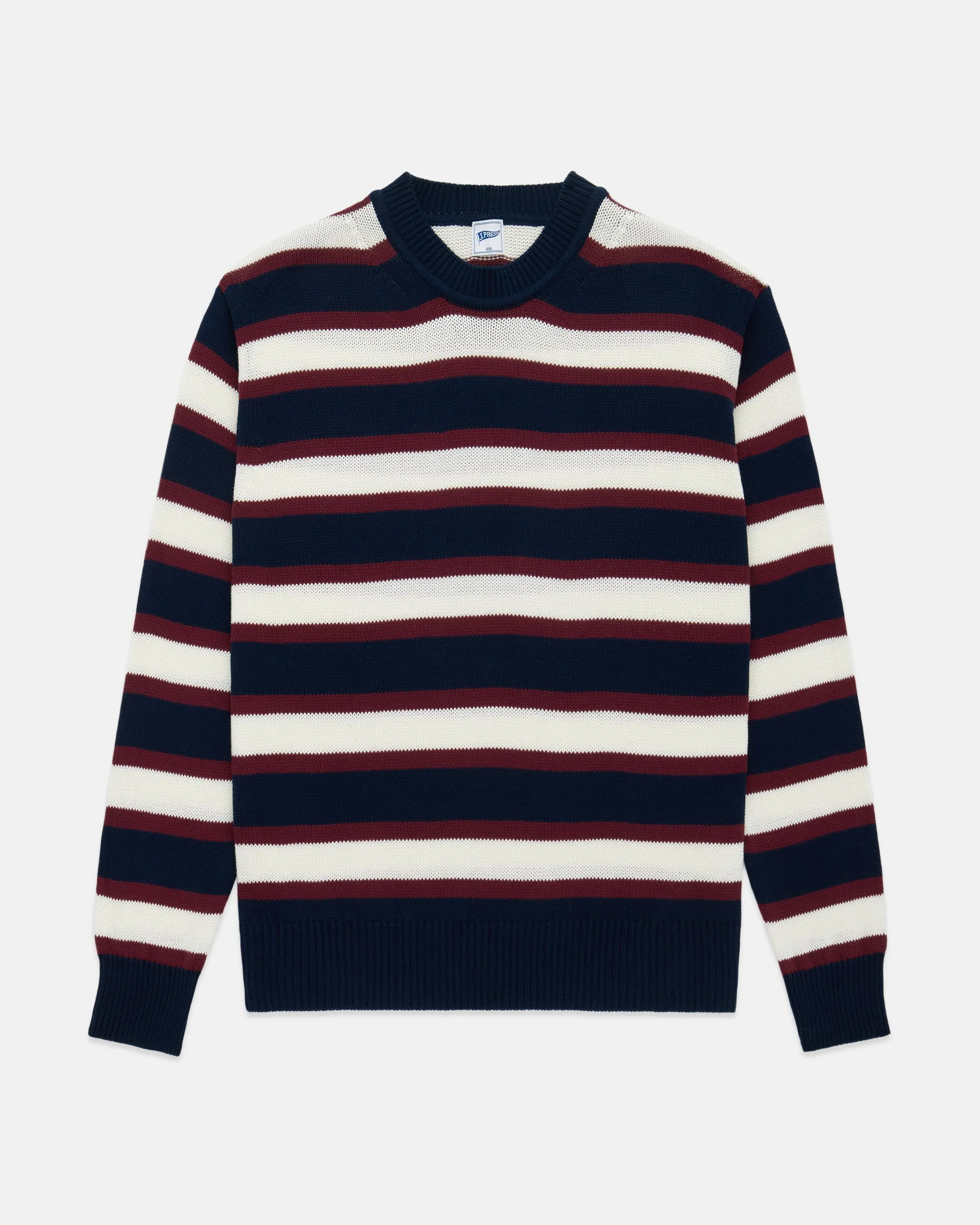 NAVY/CREAM STRIPE CREWNECK SWEATER - TRIM FIT