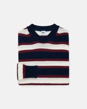 NAVY/CREAM STRIPE CREWNECK SWEATER - TRIM FIT