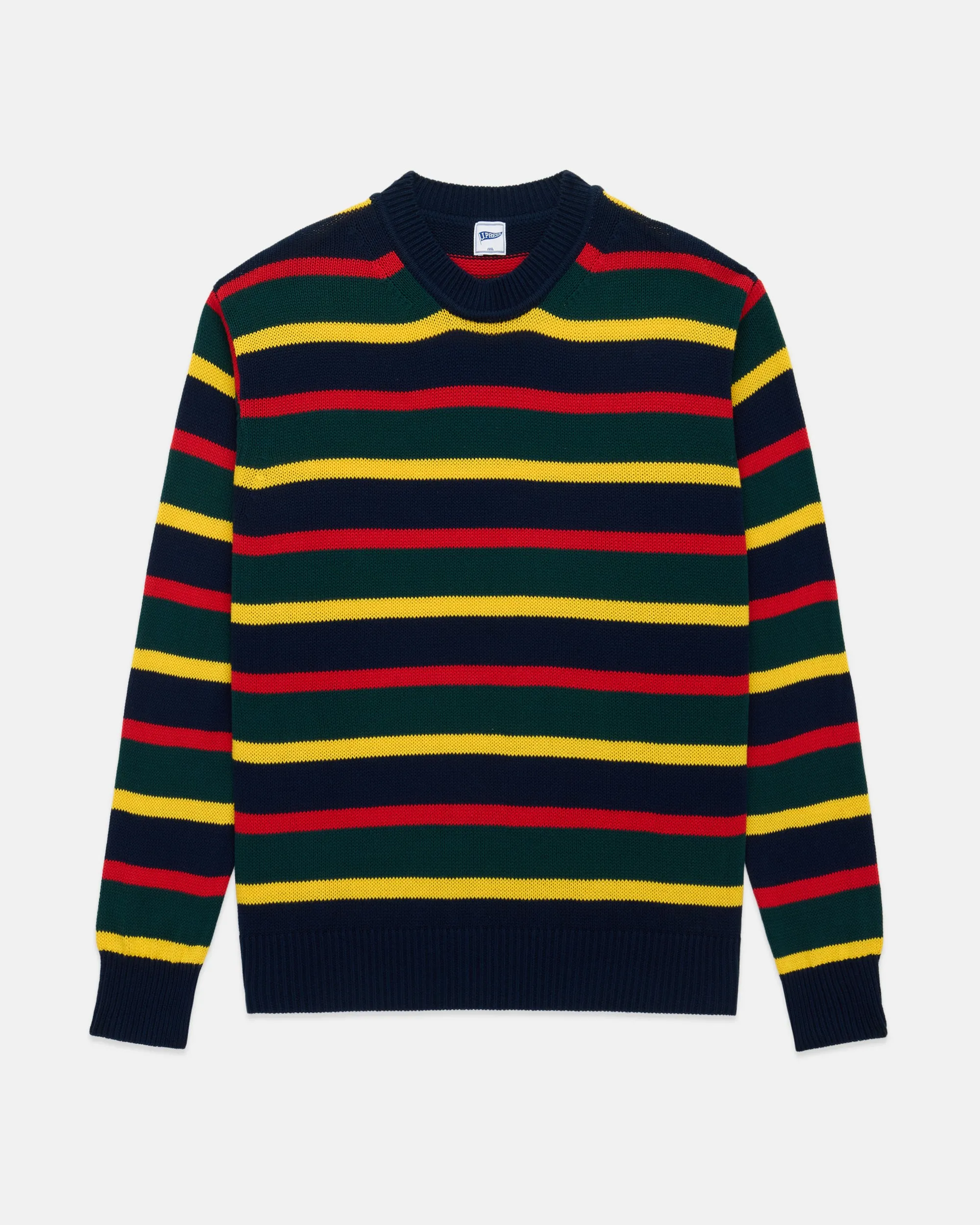 NAVY/GREEN STRIPE CREWNECK SWEATER - TRIM FIT