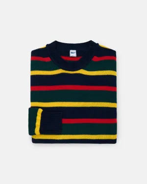 NAVY/GREEN STRIPE CREWNECK SWEATER - TRIM FIT