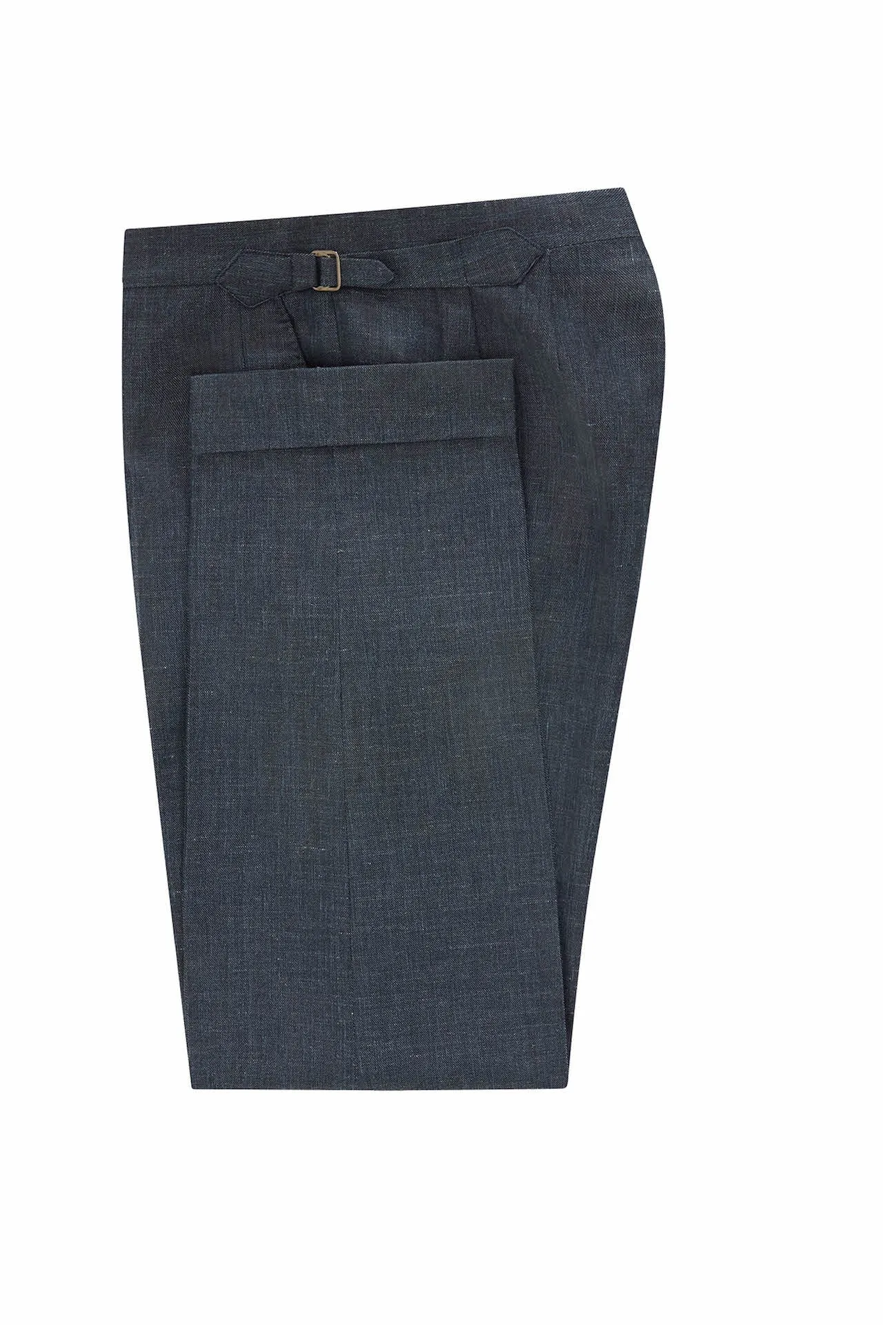 Petrol Blue Wool. Silk & Linen Trousers