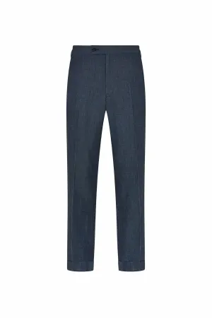 Petrol Blue Wool. Silk & Linen Trousers