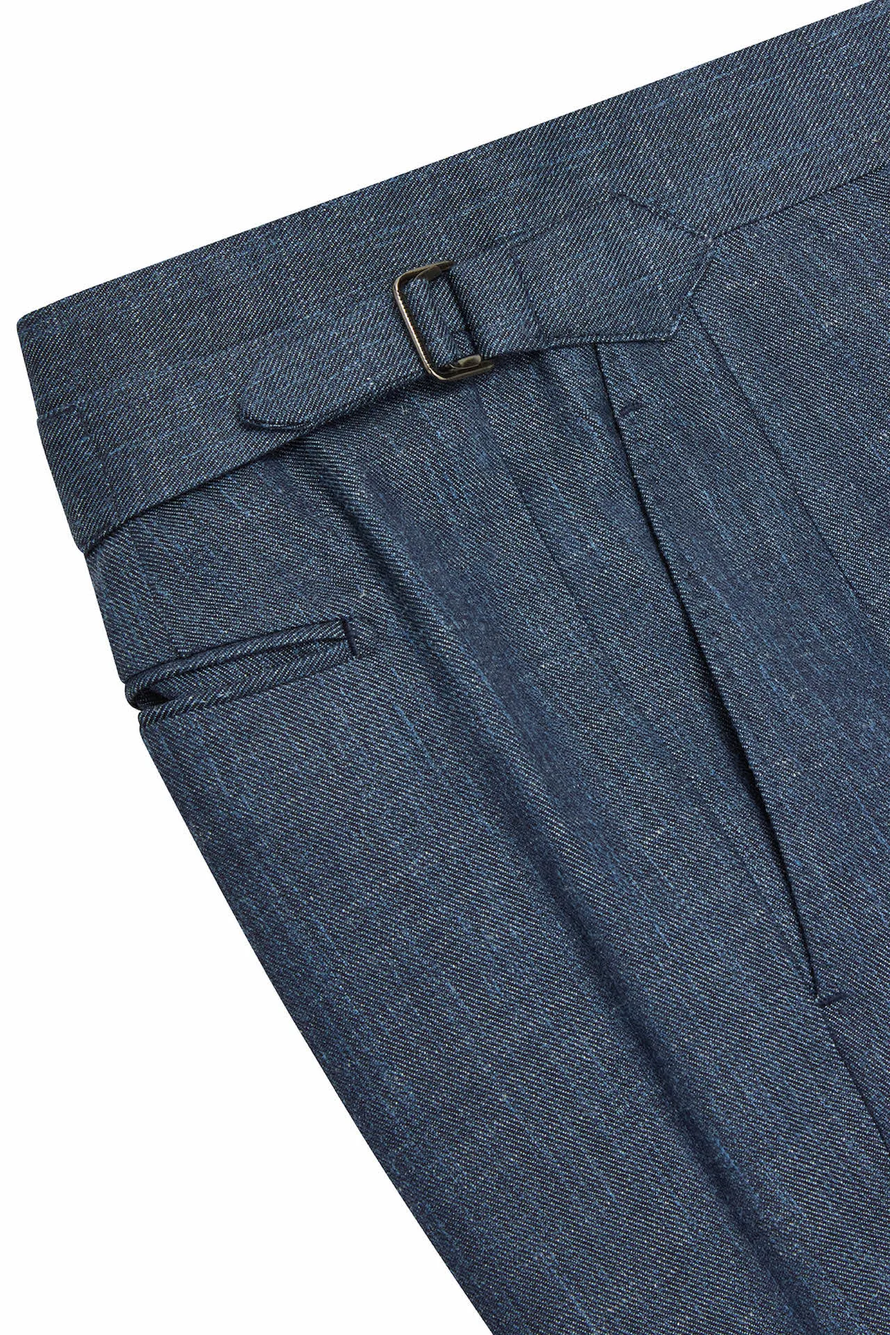 Petrol Blue Wool. Silk & Linen Trousers