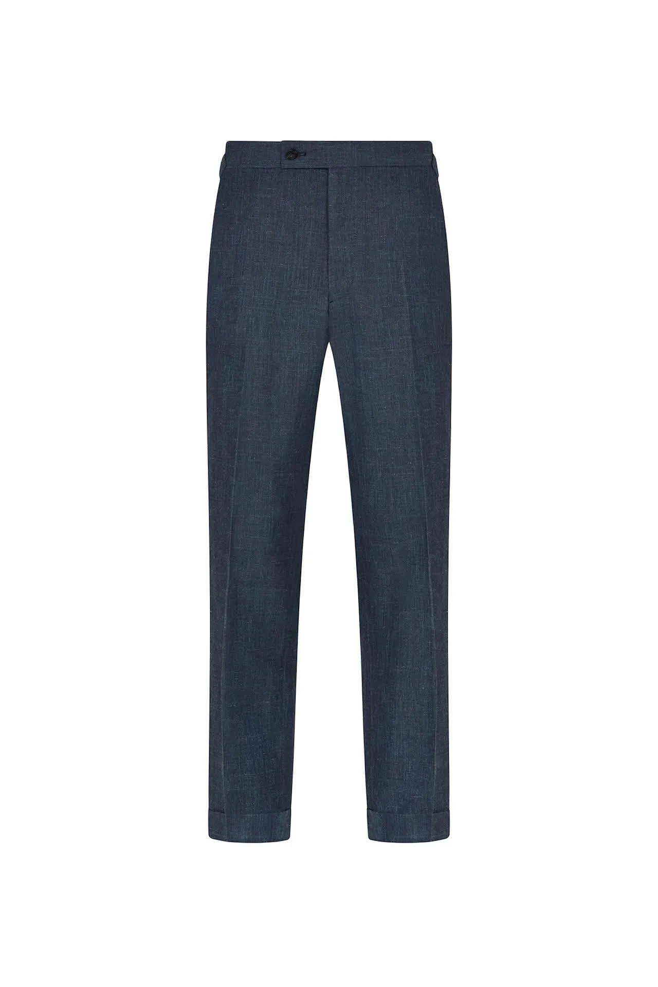 Petrol Blue Wool. Silk & Linen Trousers