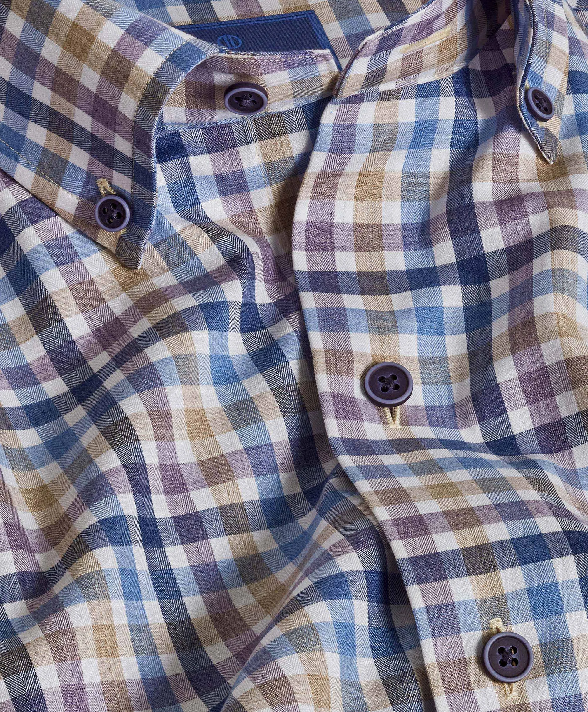 Purple Tan Linen Check Shirt | David Donahue